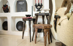 Handmade wood stool, tripod accent platform, rustic mid century decor