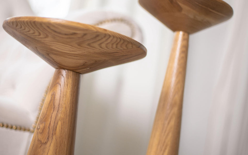 Small oak side table, modern pedestal table, minimalist wood accent decor