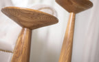 Rustic oak table, round accent furniture, modern bedroom handmade decor