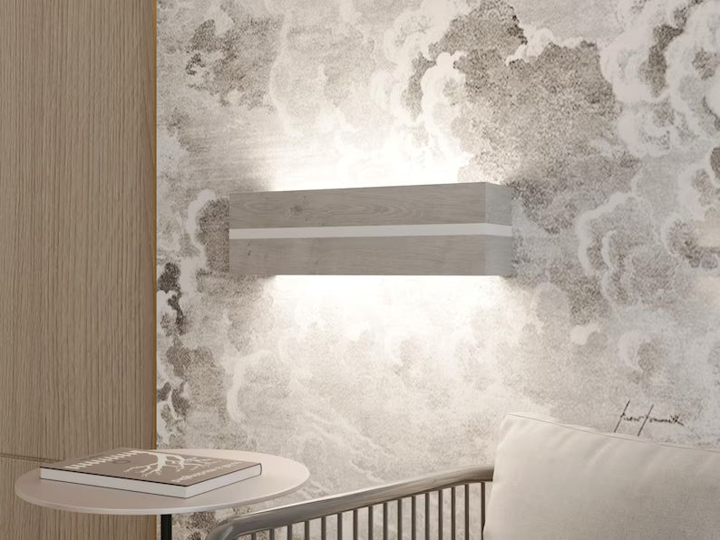 Dark Oak Wood Wall Sconce, Rustic LED Bedside Lamp