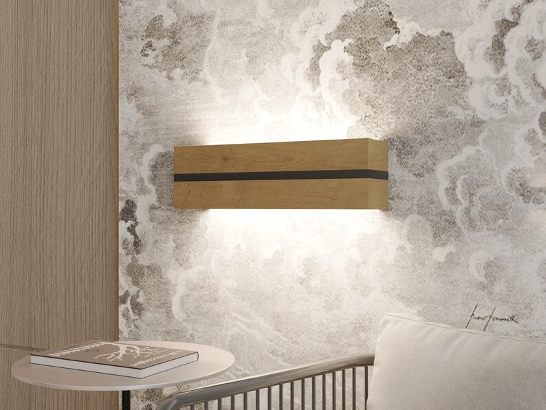 Dark Oak Wood Wall Sconce, Rustic LED Bedside Lamp