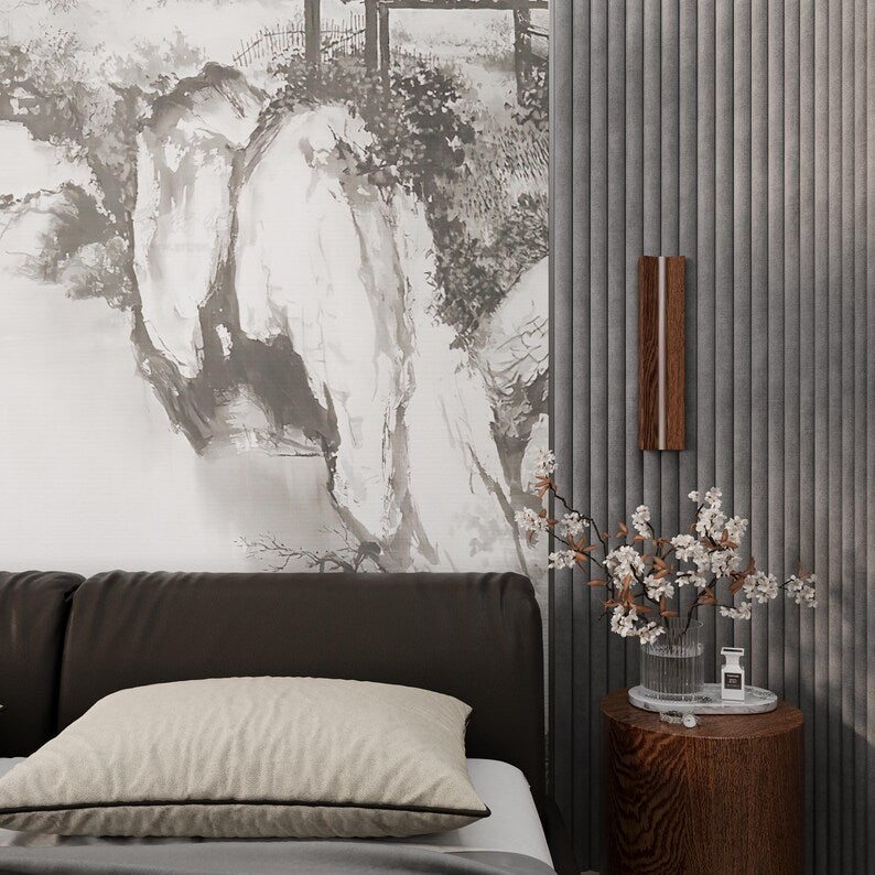 Black Wooden LED Wall Sconce, Handmade Nightlight