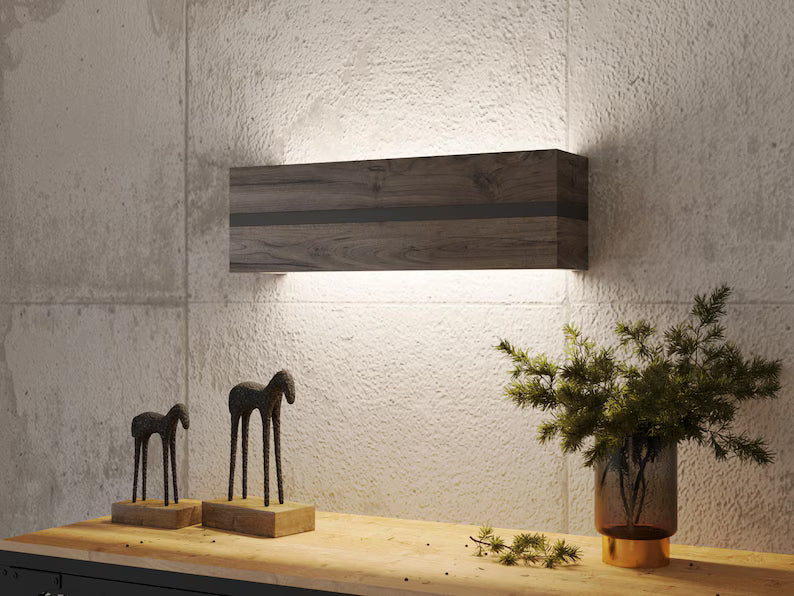 Handcrafted Oak Wood Sconce, Modern LED Wall Lamp, Natural Wax Finish