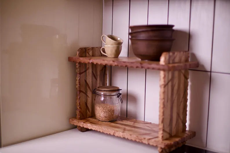 Unique wood floating shelf, modern entryway organizer, wall mounted display shelf
