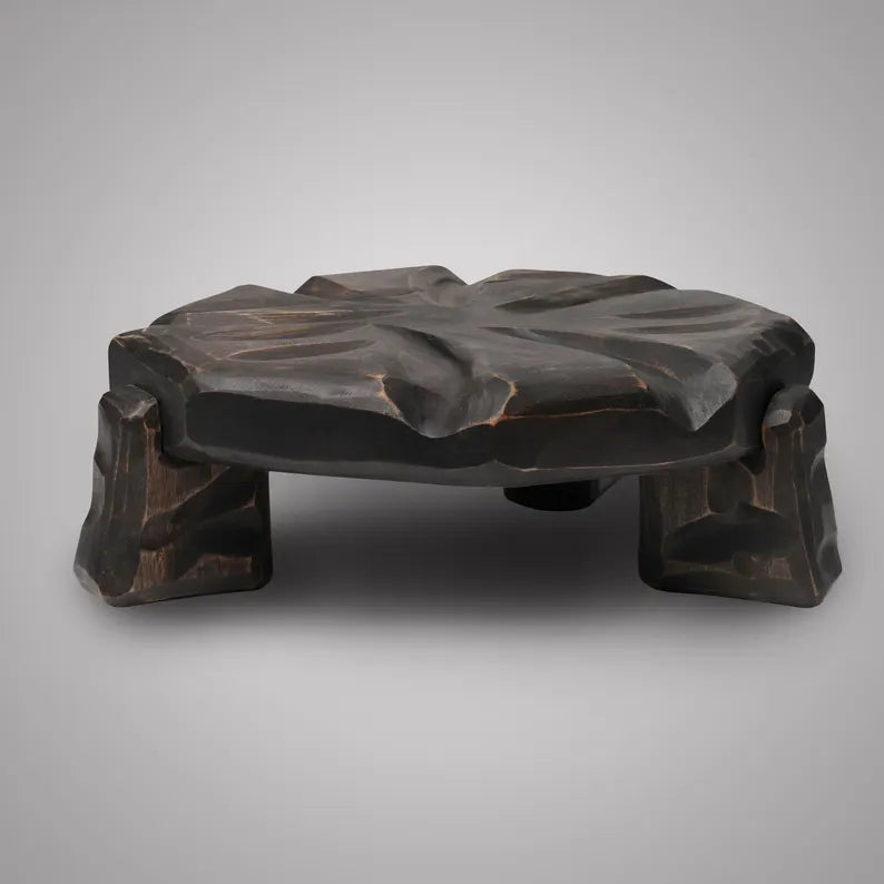 Black Wood Plant Stand, Curved Pedestal Riser, Handmade Display