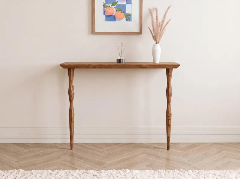 Oak Console Table – Handmade Narrow Entryway Table, Minimalist Hall Wood Sofa Table for Living Room