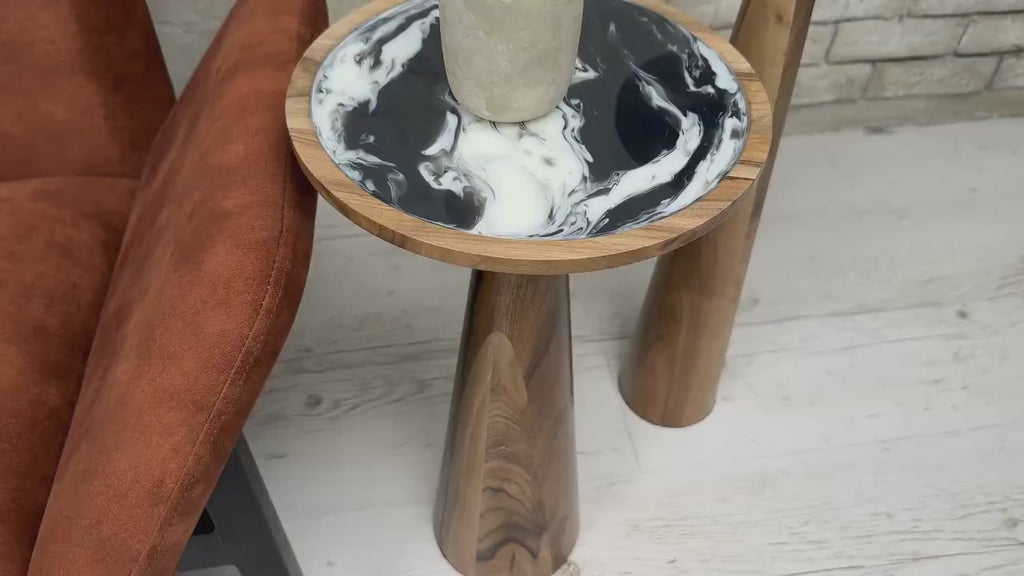 Handmade Wood Resin Accent Table | Round Mushroom Design