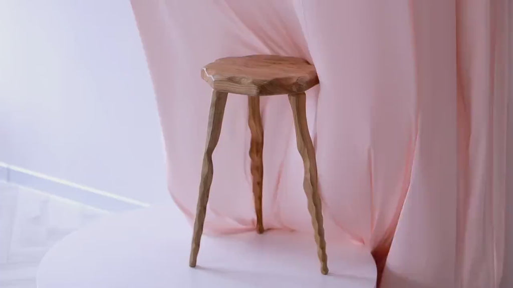 Solid Wood Plant Stand, Minimalist Tripod Pedestal, Handmade Organic Form