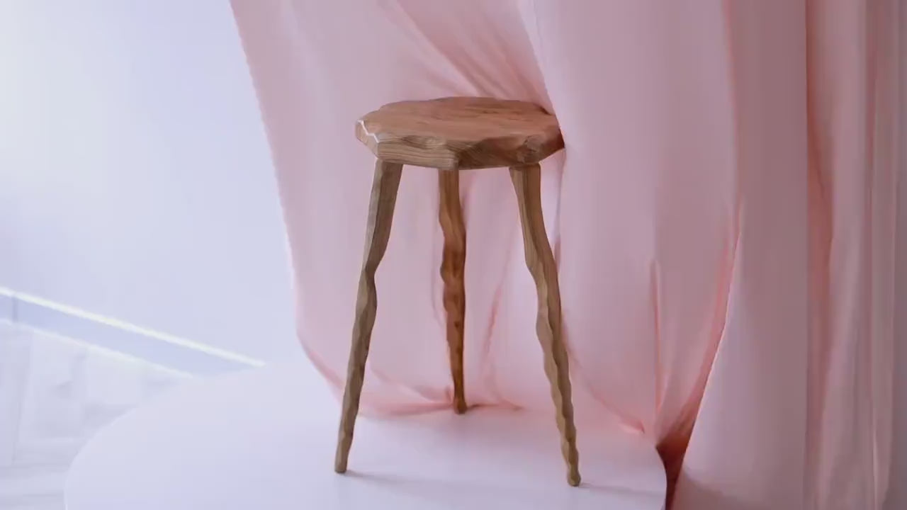 Solid Wood Plant Stand, Minimalist Tripod Pedestal, Handmade Organic Form