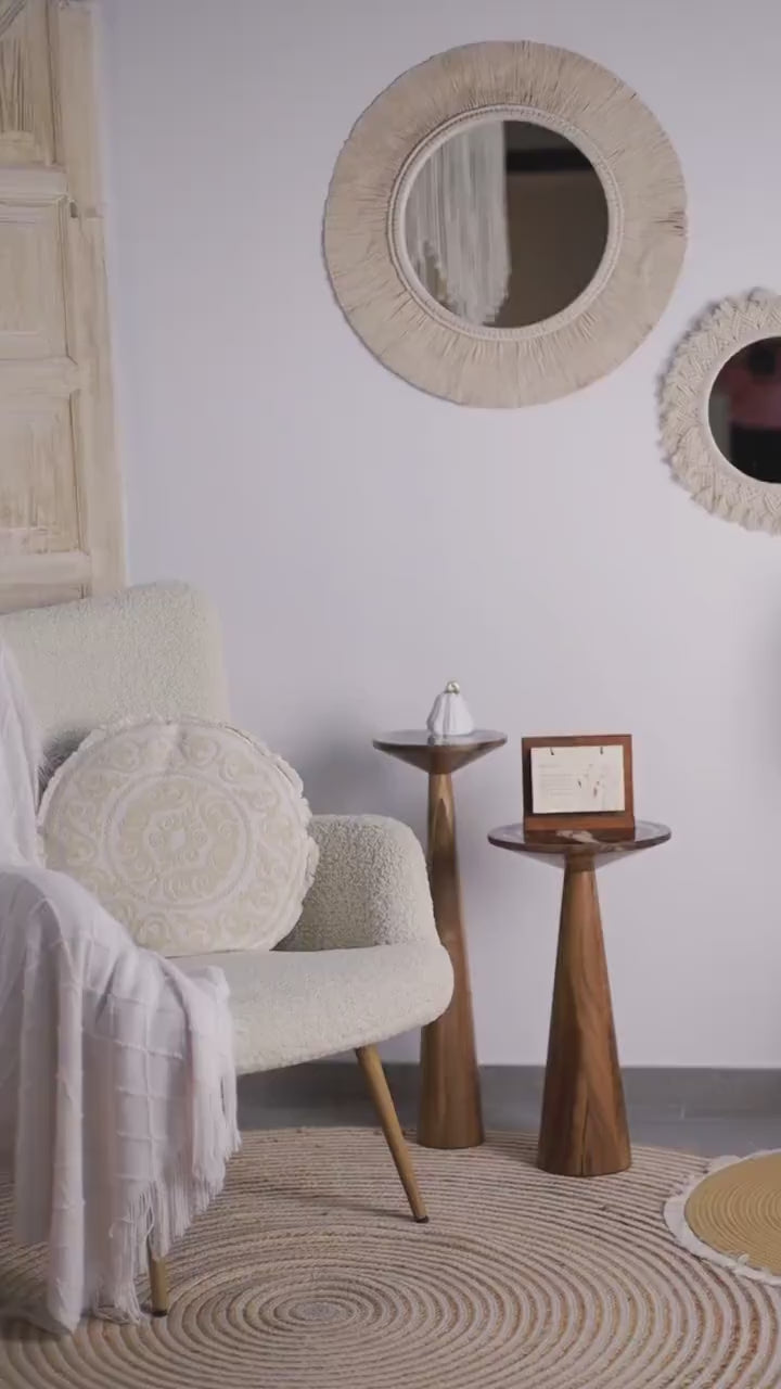 Handmade wood accent table, mid-century pedestal plant stands
