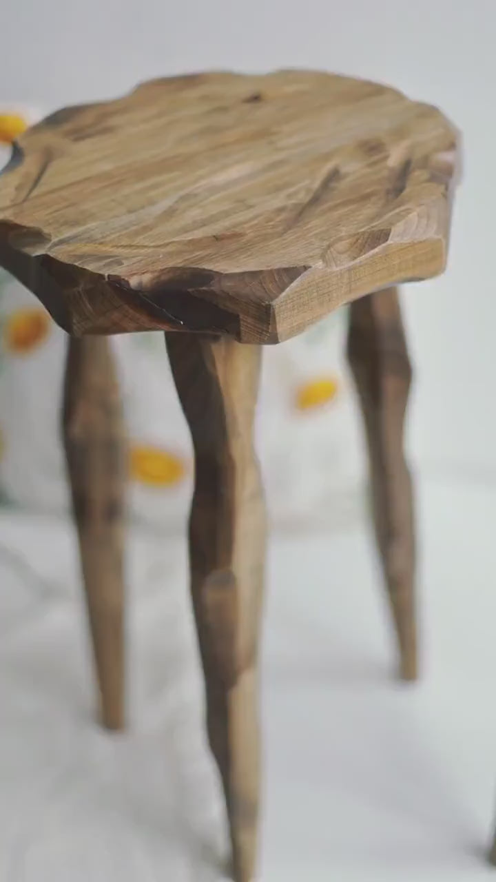 Solid wood accent stool, handcrafted plant stand organizer, rustic home decor