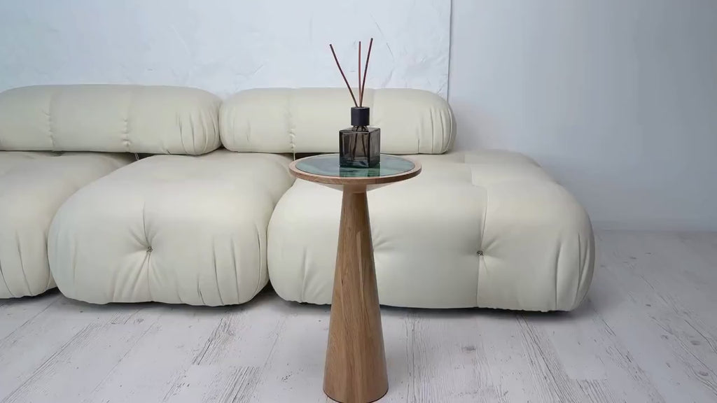 Wood and resin plant stand, small round side table, farmhouse decor gift
