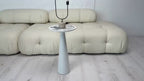 White epoxy resin plant stand, round wood side table, modern home decor gift