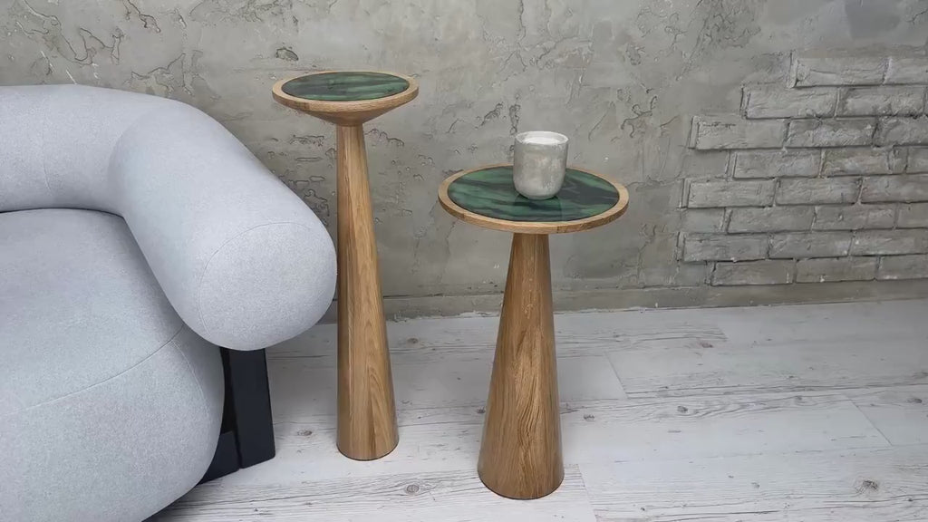 Handmade Mushroom Table, Natural Wood Plant Stand, Epoxy Resin Inlay