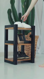 Handmade Oak Shoe Rack, Entryway Organizer Bench, Narrow Shoe Storage