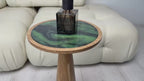 Handmade Oak Coffee Table | Green Swirl Epoxy Resin Accent