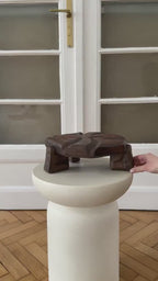 Handmade Greek Walnut Wood Plant Stand, Sculptural Tabletop Decor Accent